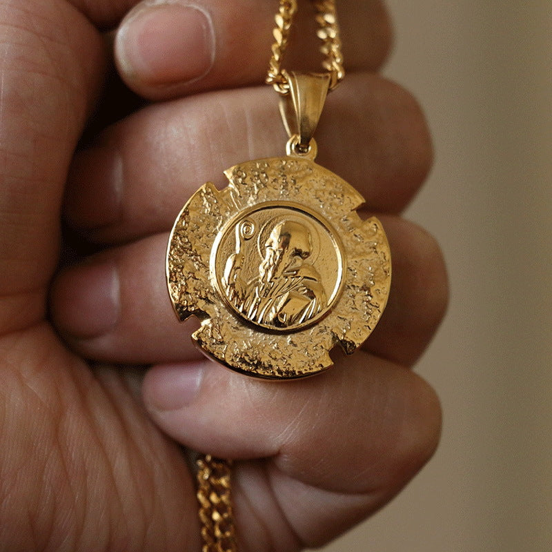 Jesus Portrait Pendant Necklace - Gold Stainless Steel Secondary image