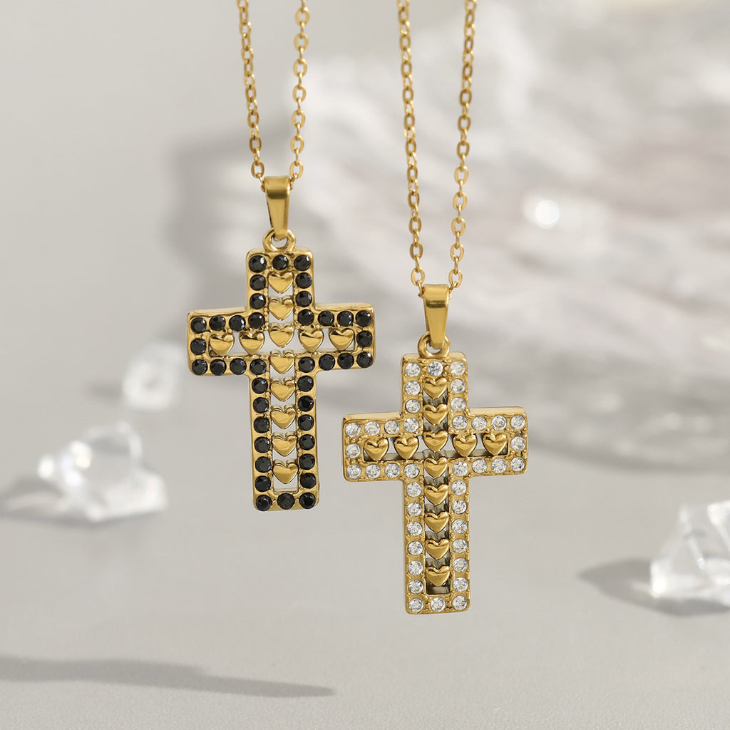 Cross pendant necklace featuring stainless steel gold-tone plating