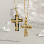 Cross pendant necklace featuring stainless steel gold-tone plating