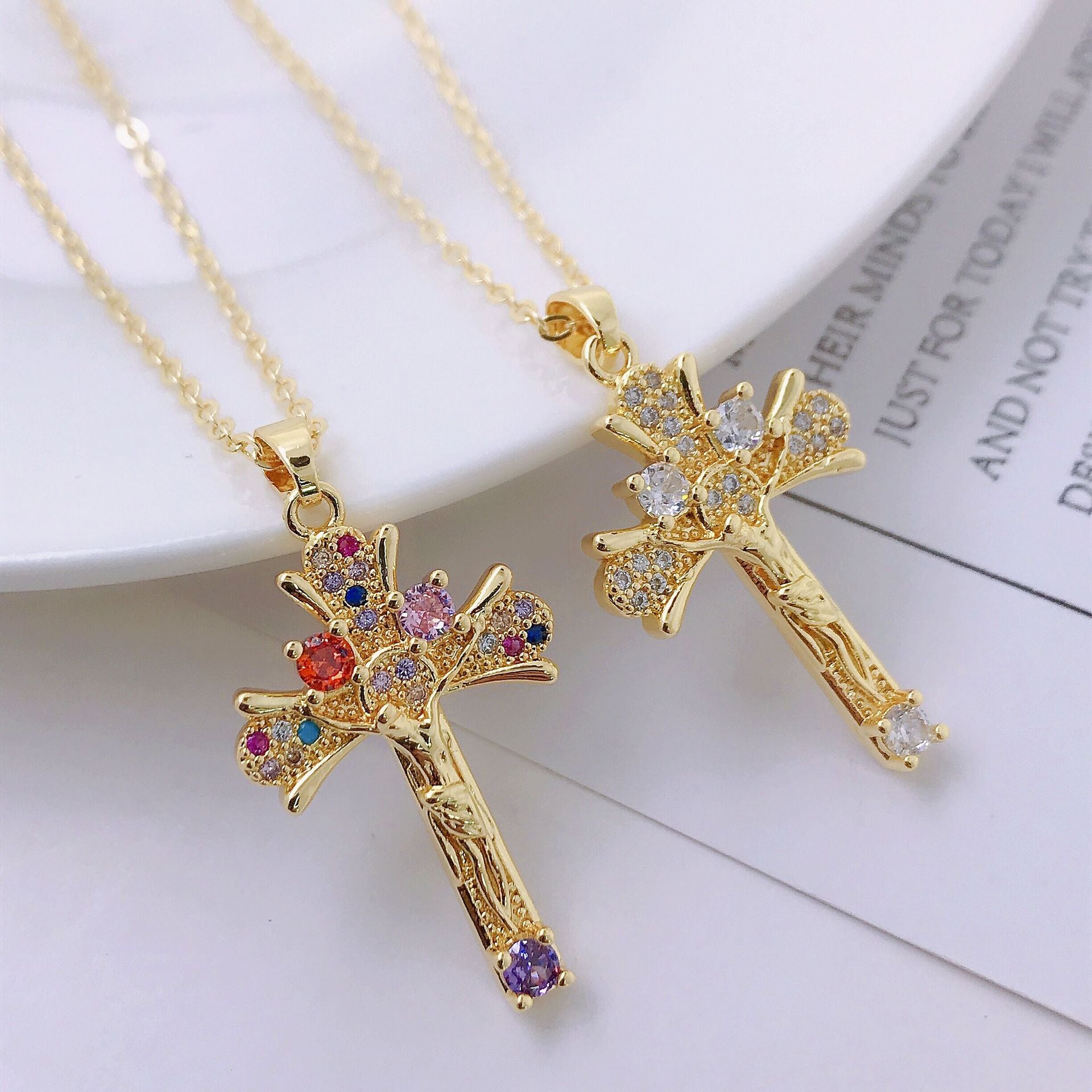 Retro Catholic cross pendant necklace with classic chain closure