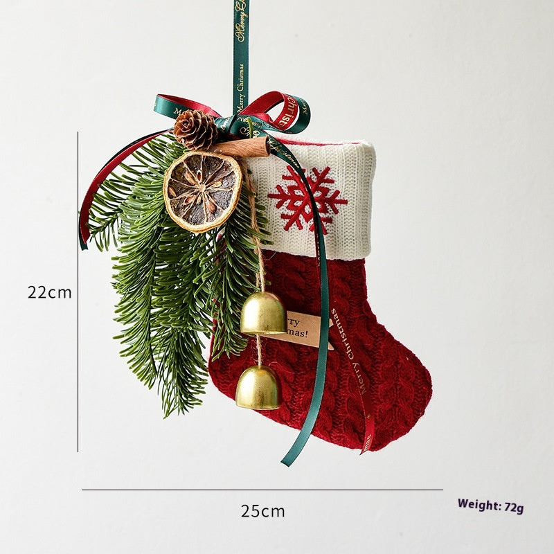 Close-up of knitted Christmas stocking texture and quality craft