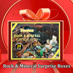 Christmas ore surprise box with festive packaging and mineral specimens for countdown