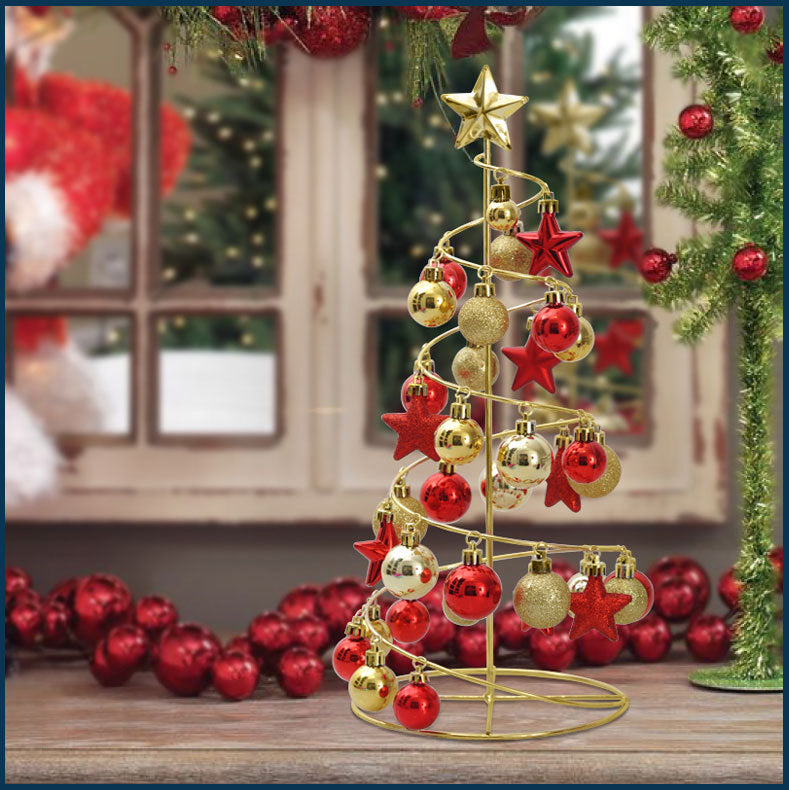 Close-up of red gold plating finish on metal Christmas tree