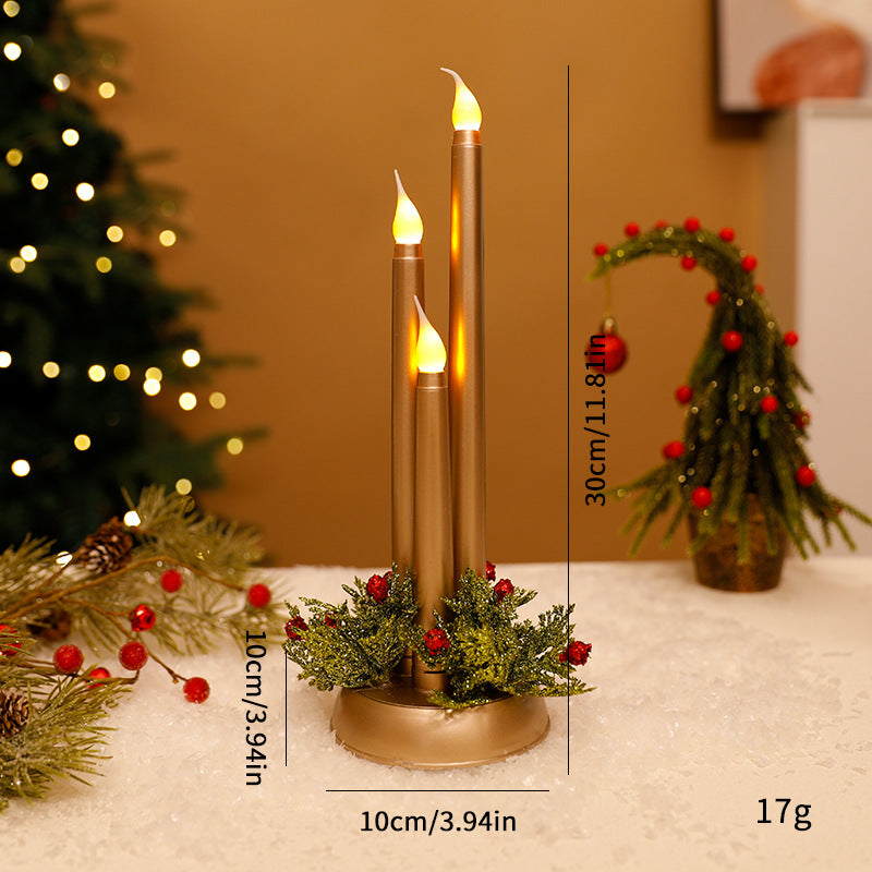 Flameless LED Christmas candles creating warm holiday ambiance