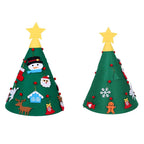 Handmade felt snowman and Christmas tree decorations close up