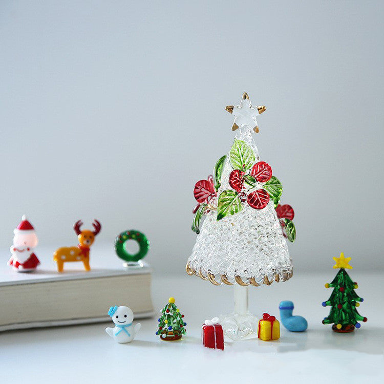 Glass Christmas tree desk panel in festive setting