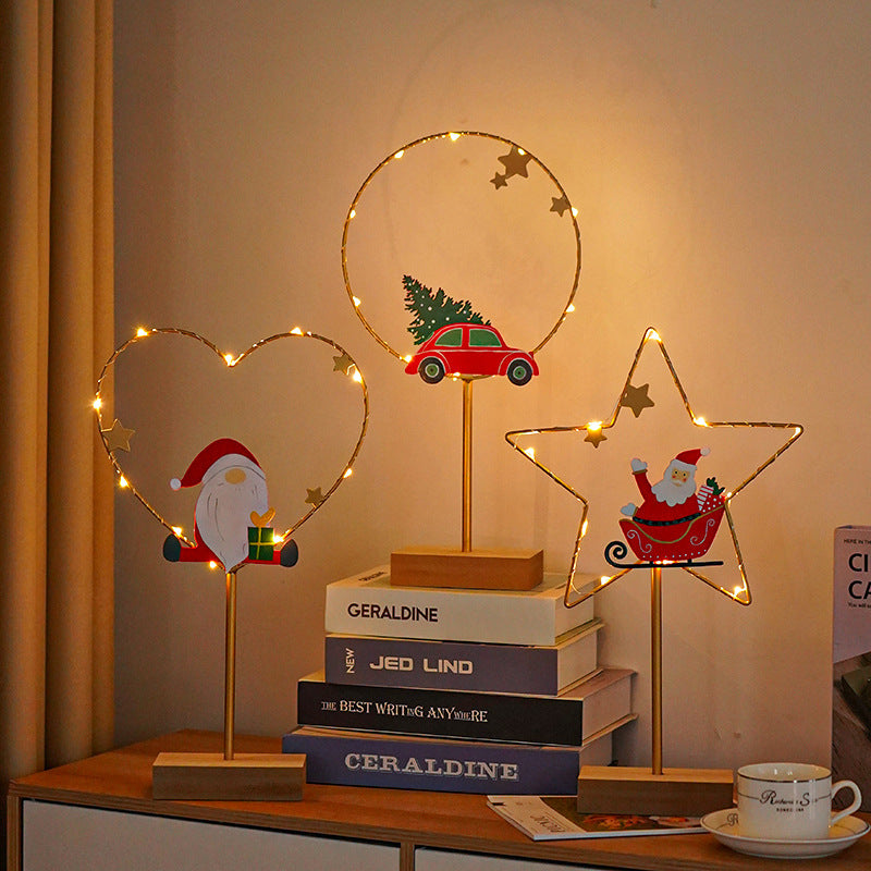 Festive LED lamp with wrought iron frame for Christmas home decor