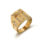 Multiple views of the retro Jesus cross ring collection