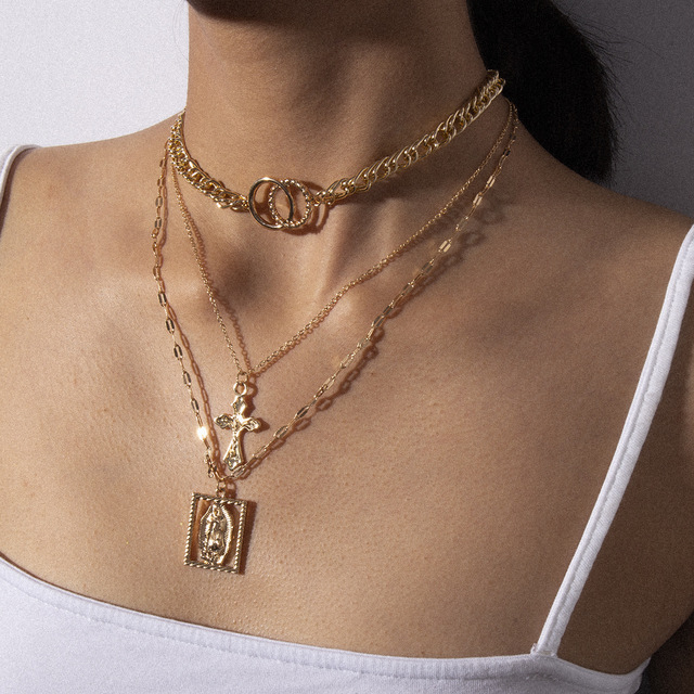 Multilayer double ring necklace faith jewelry