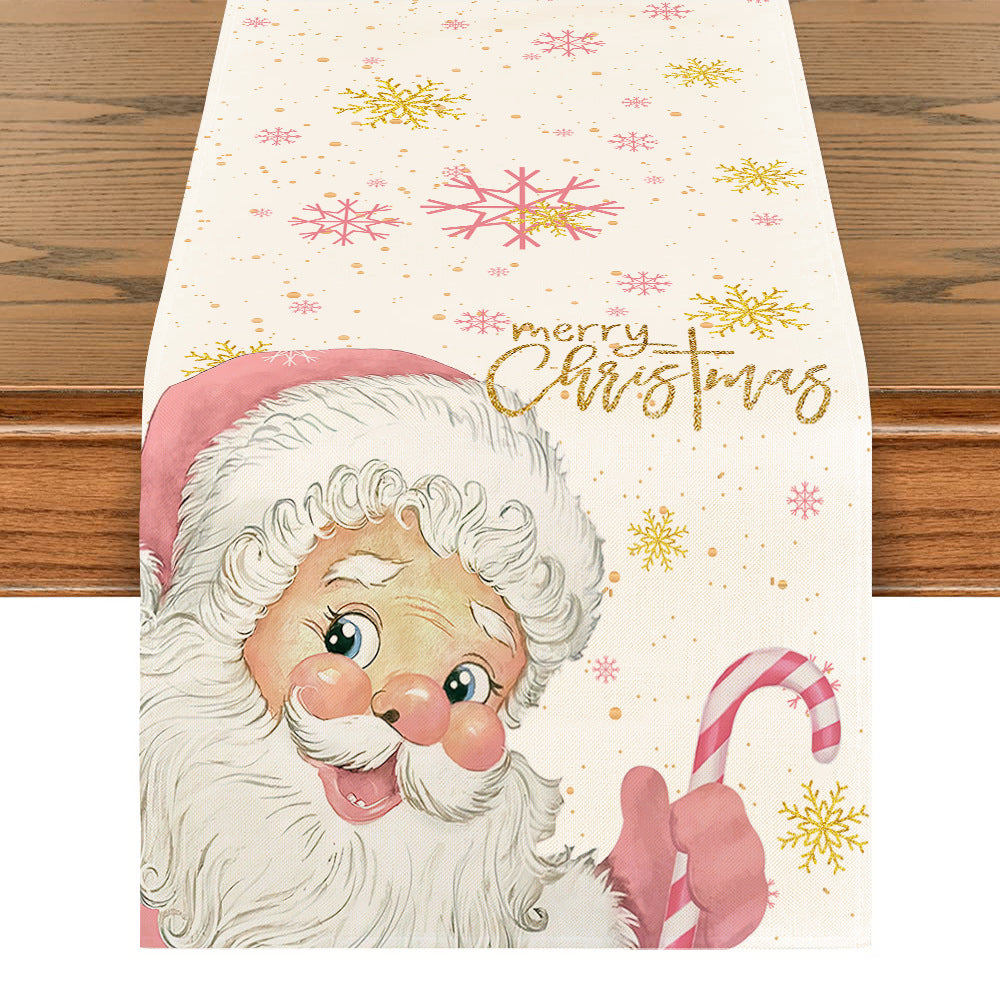 Festive table setting with snowflake-patterned table runner