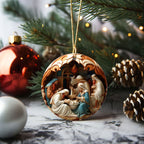 Christmas tree decorated with charming wooden ornaments