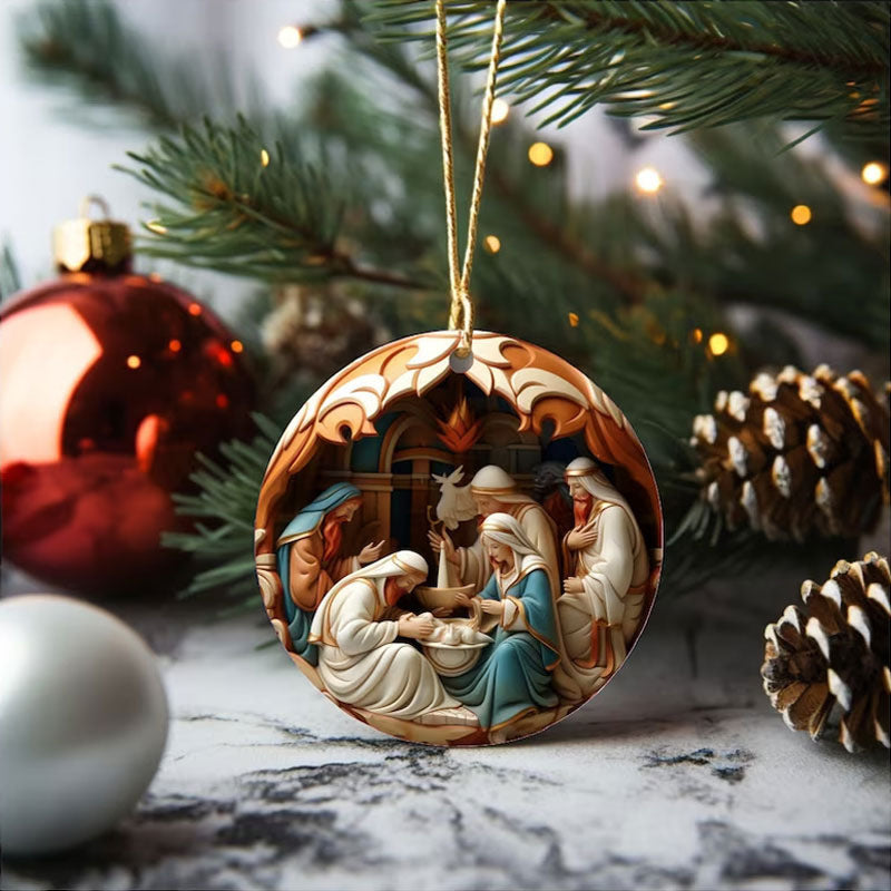 Christmas tree decorated with charming wooden ornaments