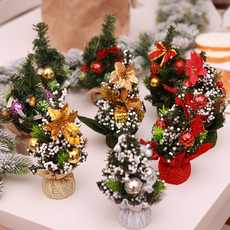 Mini burlap Christmas tree decoration in warm tones for desktop display