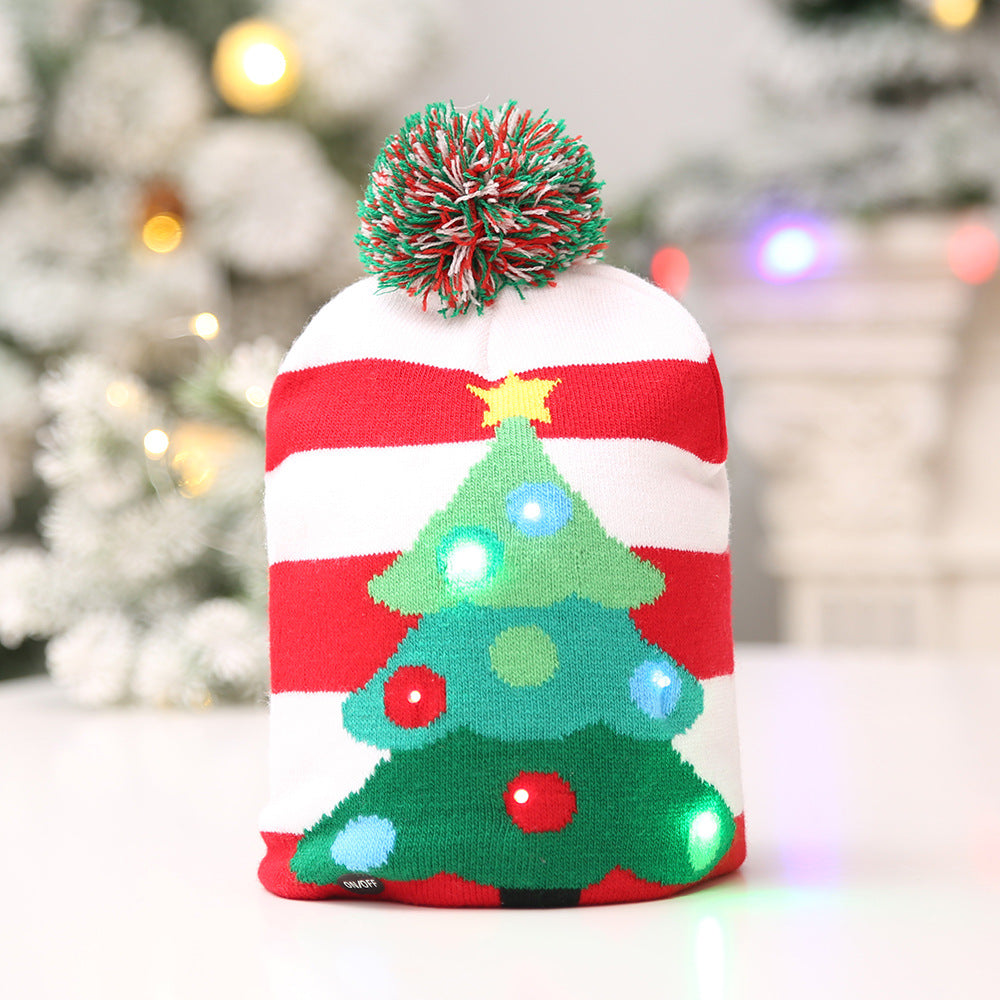 Knitted Christmas hat displaying festive LED illumination