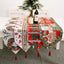 Knit Merry Christmas table runner on decorated holiday dining table with warm fabric texture and festive appeal