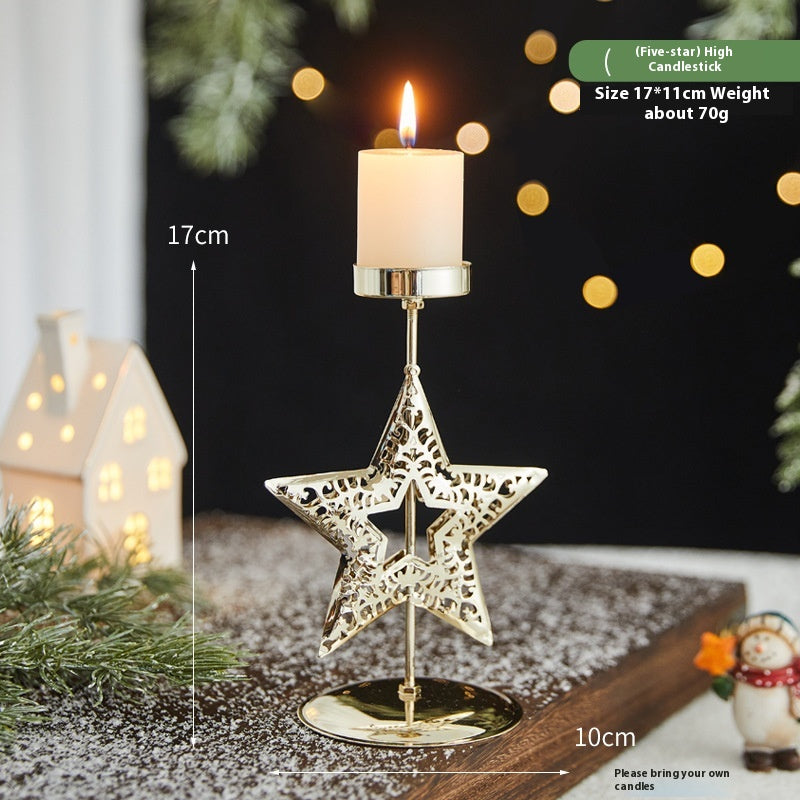 Elegant wrought iron candle holder with octagonal star design for Christmas decor