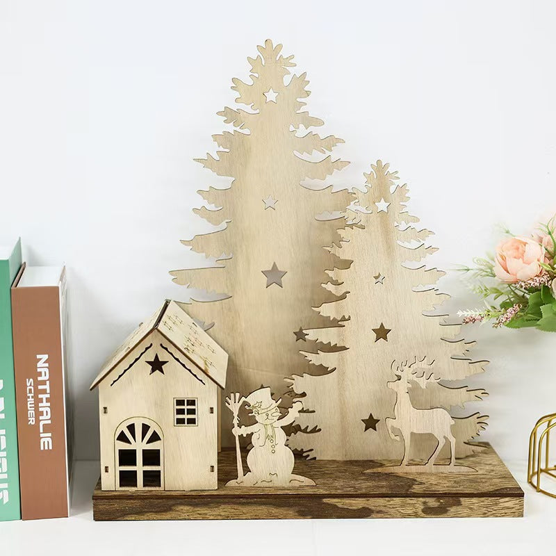 Wooden Christmas ornament with festive holiday glow