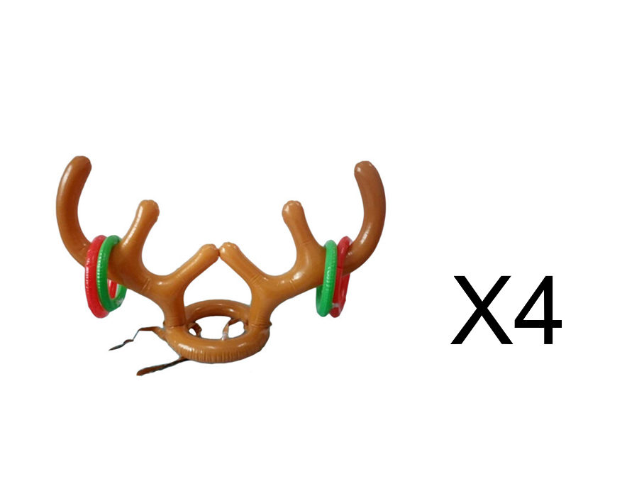 Festive Christmas party game with inflatable antler headband and rings