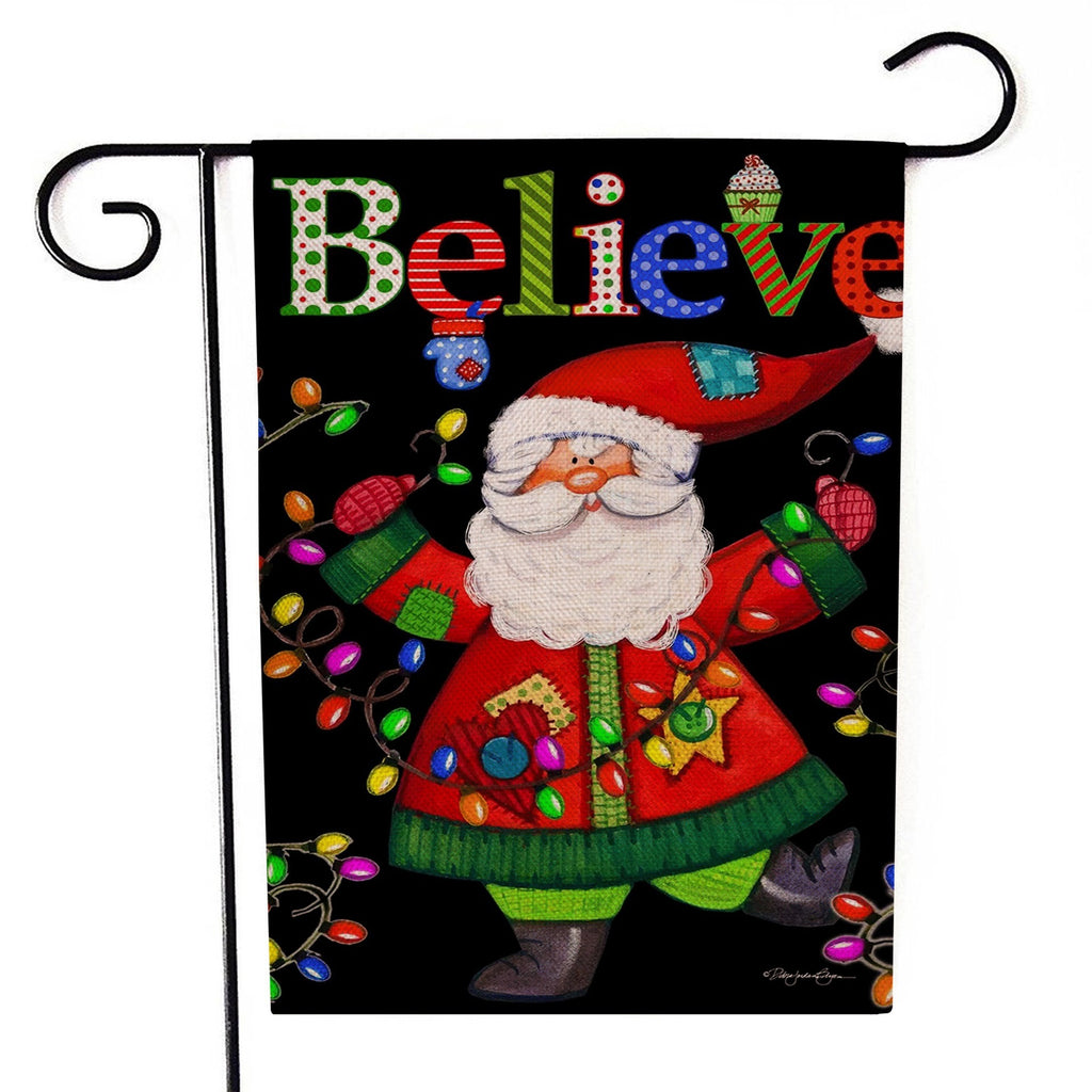 Festive Santa Claus garden flag featuring red and white Christmas colors
