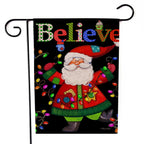Festive Santa Claus garden flag featuring red and white Christmas colors