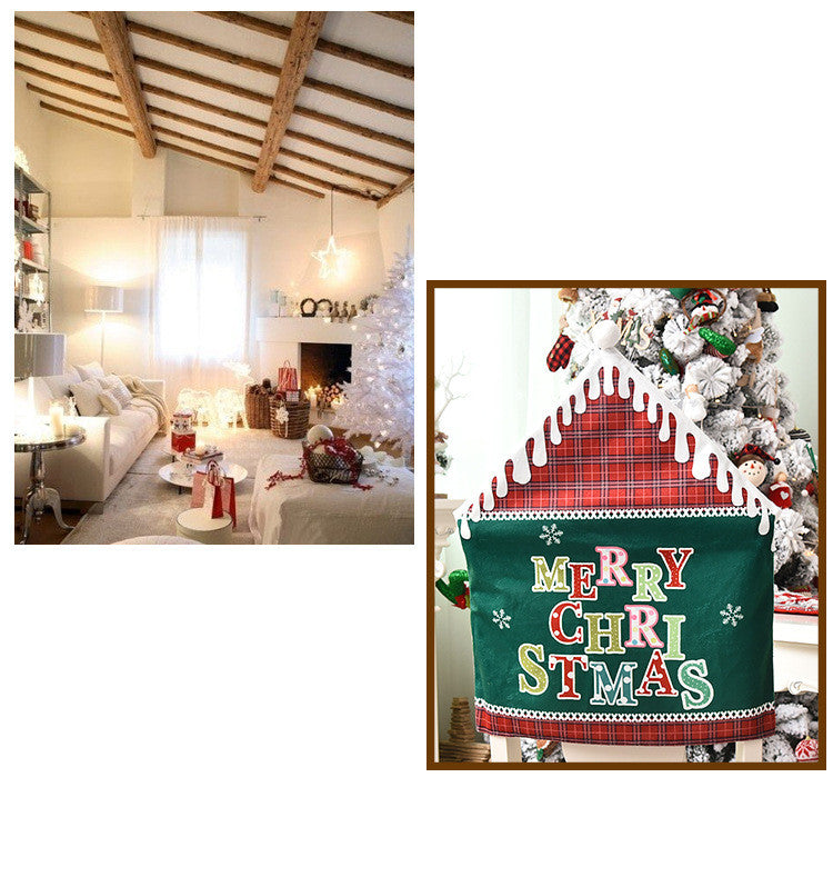 Red letter Christmas chair cover for festive home decoration and holiday gathering