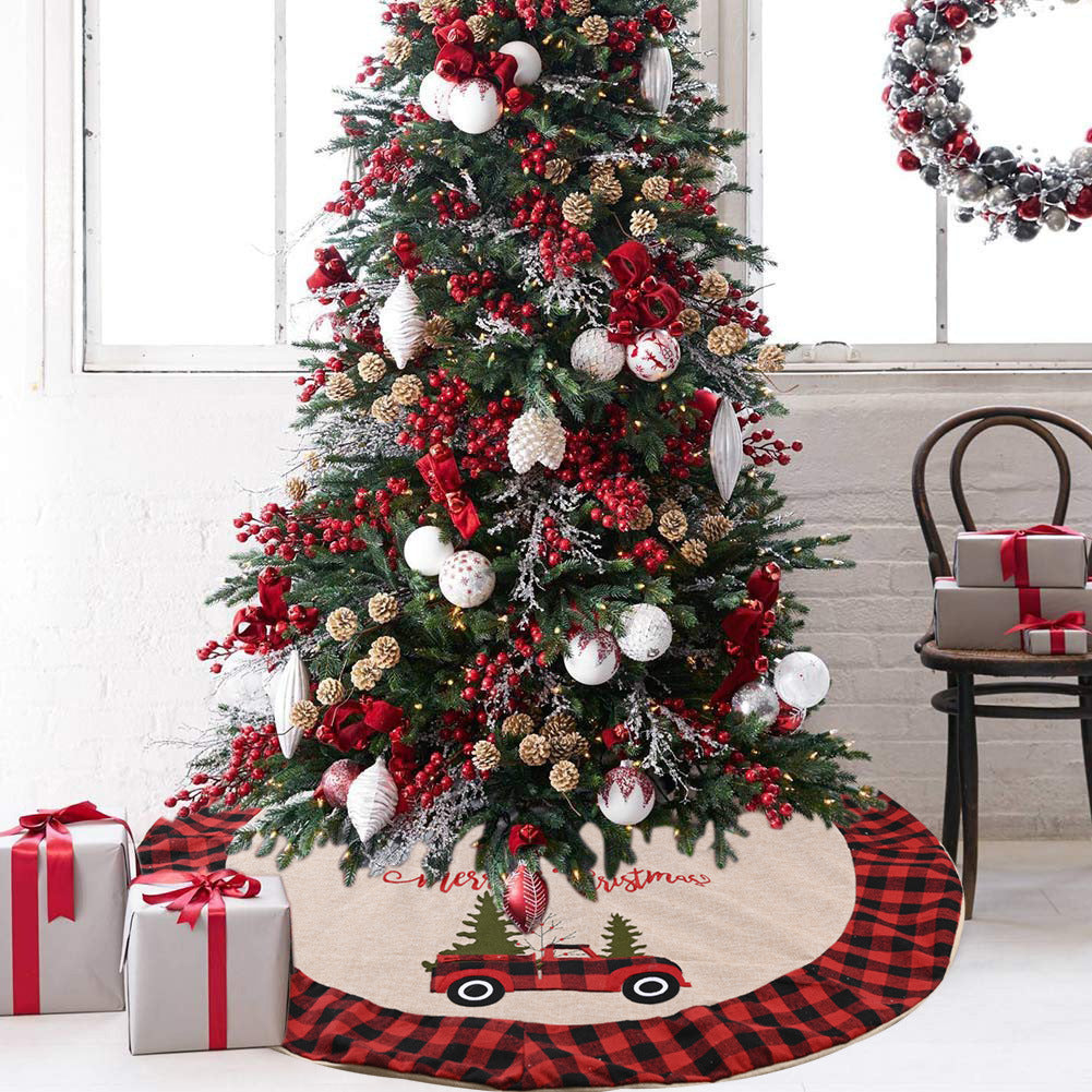 120cm linen-look Christmas tree skirt laid flat for holiday decoration