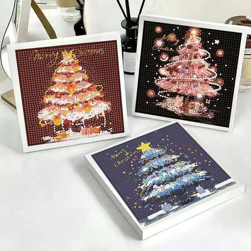 Completed Christmas diamond painting displayed as wall decoration