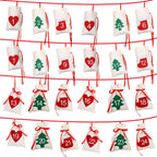 Green felt hanging bag with holiday design, Christmas Advent countdown