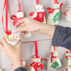 Red felt hanging gift bag with Christmas ornament detail, Advent calendar style