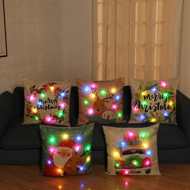 Set of Christmas cartoon pillow covers in holiday colors for living room decoration