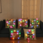 Set of Christmas cartoon pillow covers in holiday colors for living room decoration