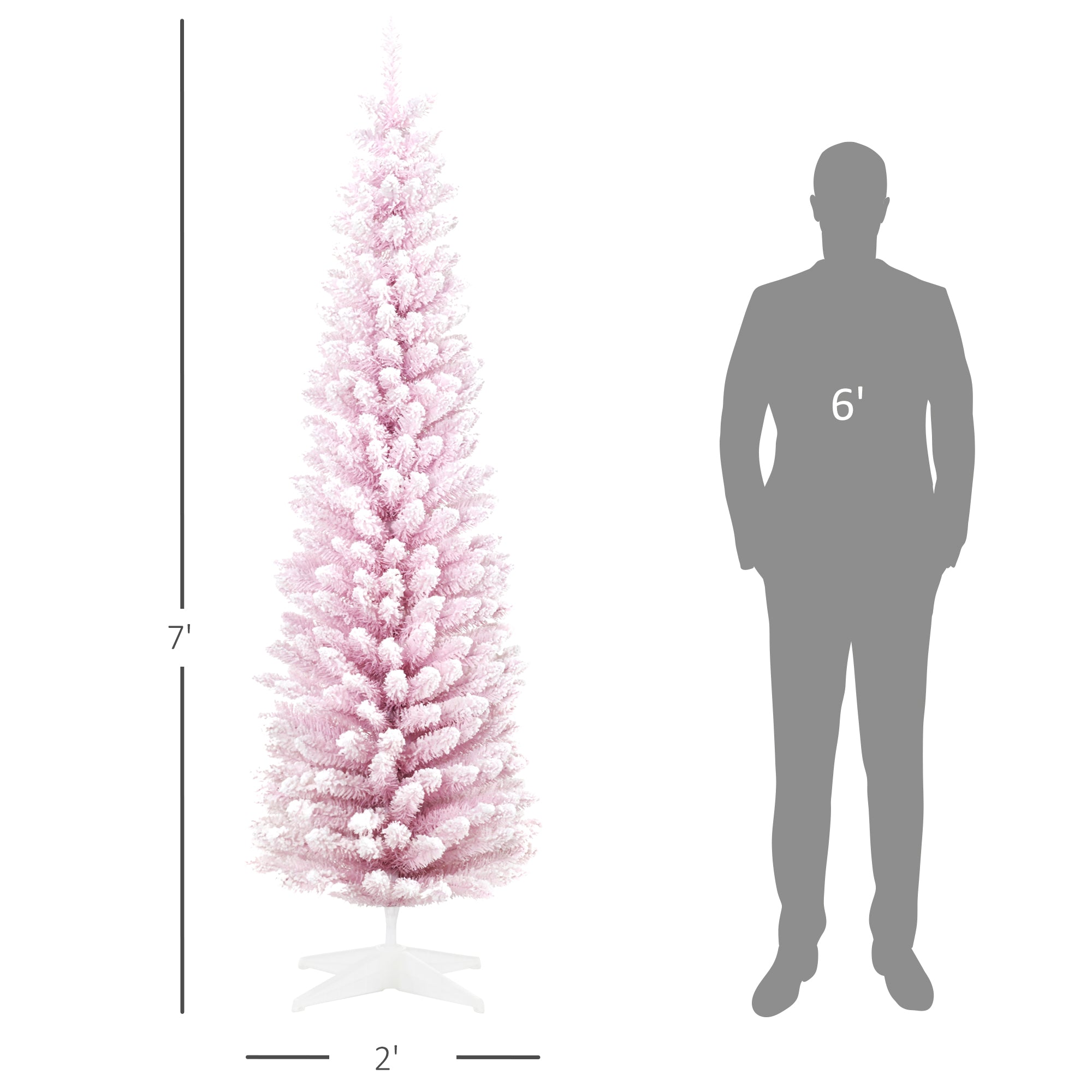7ft Pink Snow-Flocked Pencil Christmas Tree