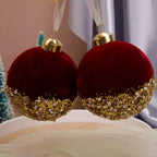 Burgundy flocked glass Christmas ornament with ribbon hanger detail