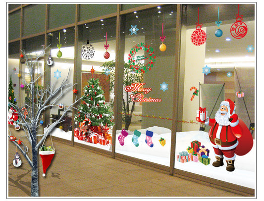 Festive Santa Claus and Christmas tree wall mural sticker for holiday home decor