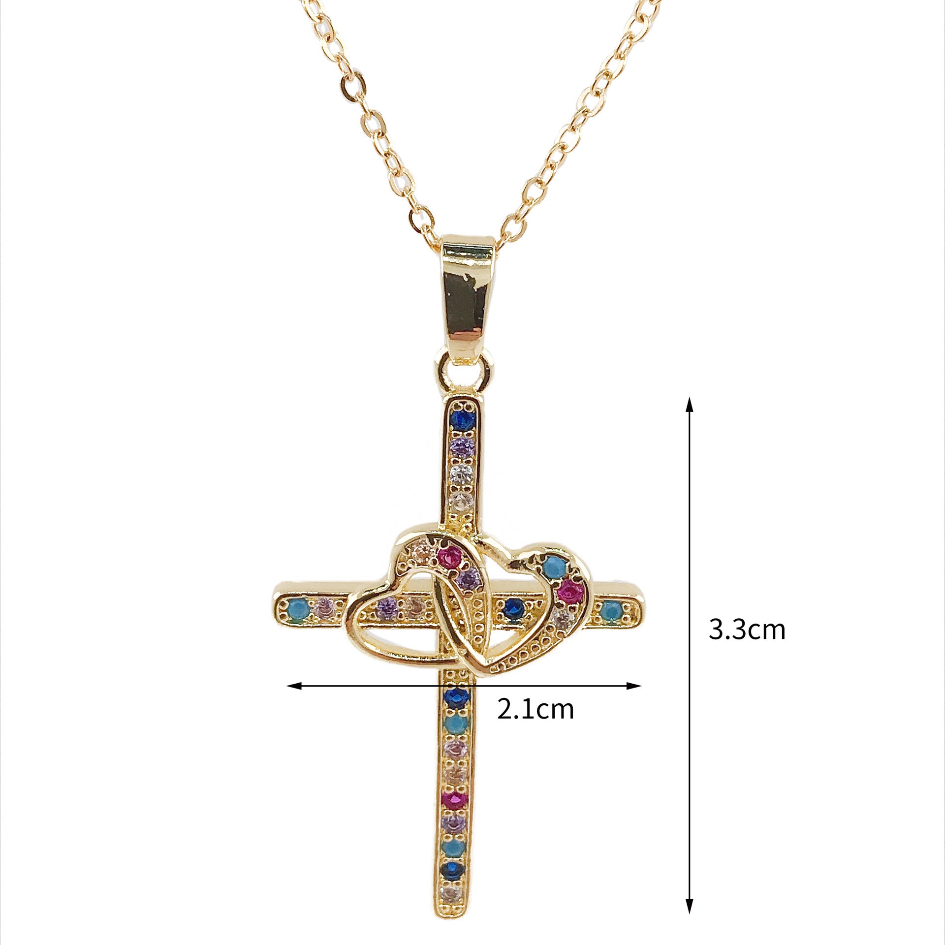 Gold Cross Pendant Necklace with Zircon Accents Secondary image