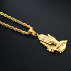 Silver Jesus praying hands pendant on chain display