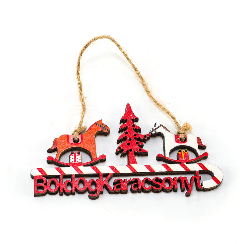 Santa Claus and elk wooden ornament for Christmas door hanging