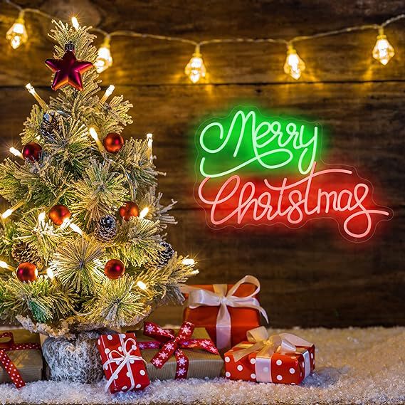 Christmas neon LED signboard glowing warmly for holiday home decor
