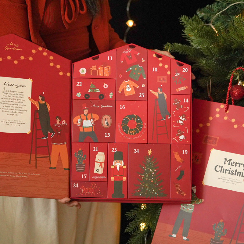 Assembled Christmas gift box showing the handbag style design