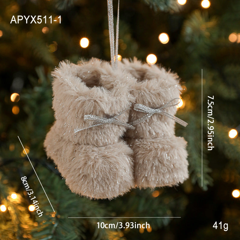 Festive holiday scene with Plush Christmas Boots Pendant decor