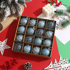 Christmas ornament balls in seven colors flat lay