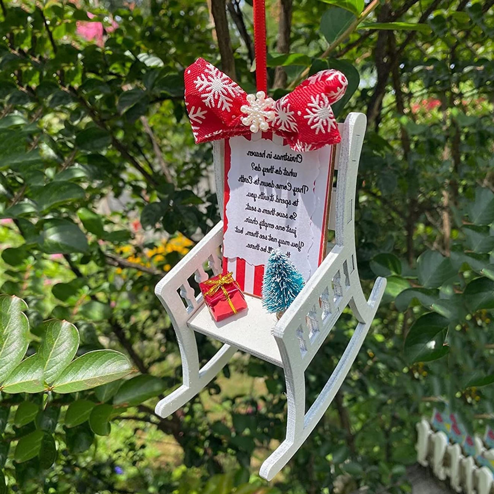 Christmas in Heaven memorial ornament featuring empty chair design
