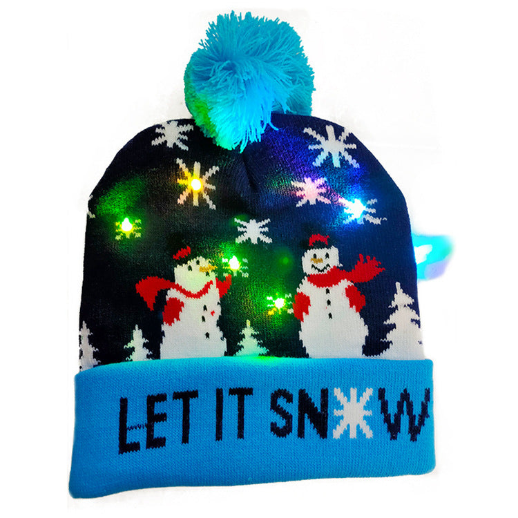 Christmas decoration featuring glowing LED knitted hat