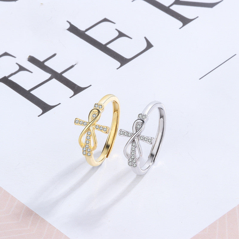 Sterling silver Jesus cross ring with micro diamond detail close up