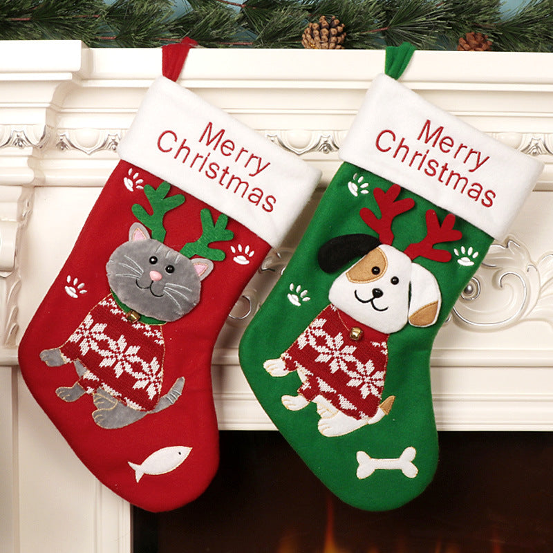 Cute cartoon Christmas sock gift bag in red, perfect for holiday gift presentation