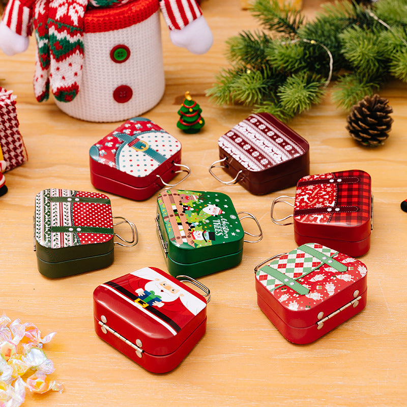 Mini metal handbag candy box in Christmas style as holiday storage decoration