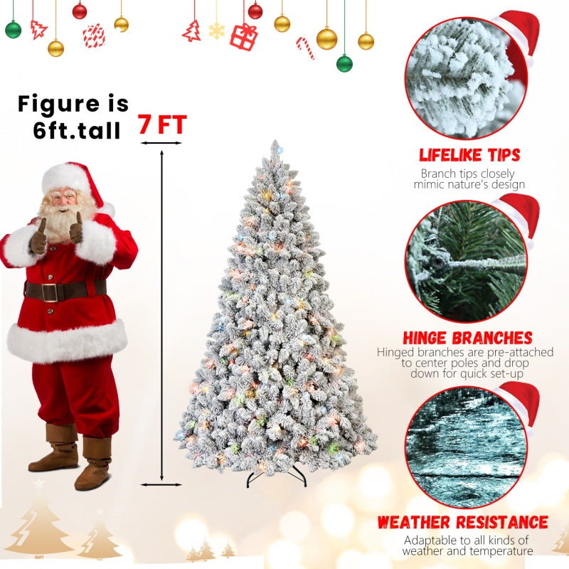 Flocked PVC Christmas tree with colorful lights in a cozy living room setting