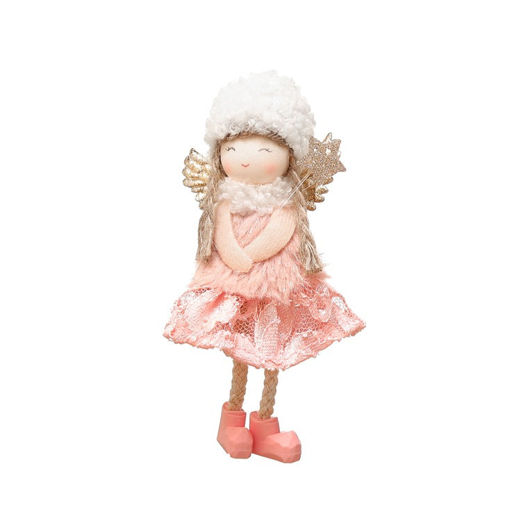 Christmas window decoration featuring lace angel ornament