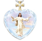 Faith-inspired crystal pendant displaying a heart design representing Christian devotion