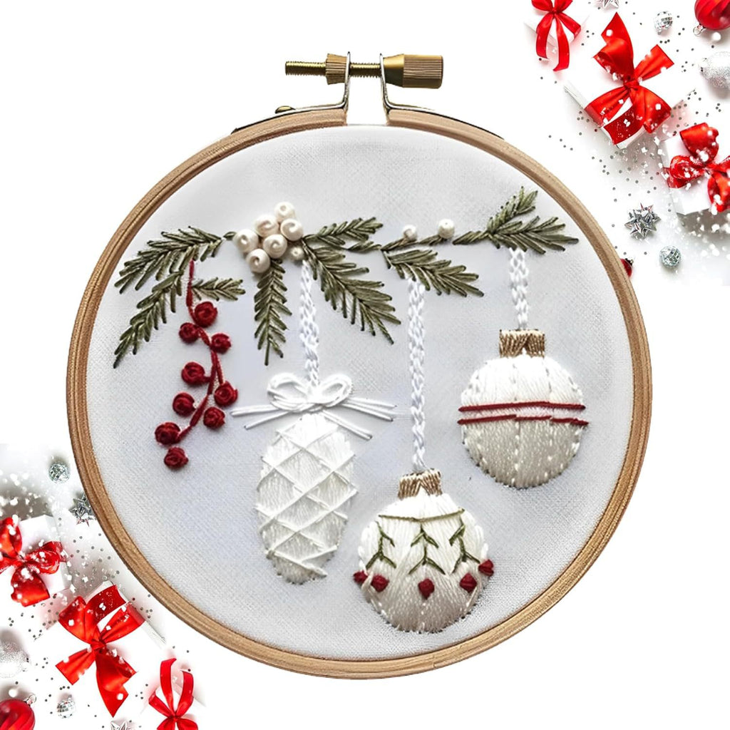 Christmas truck motif embroidery kit with festive fabric